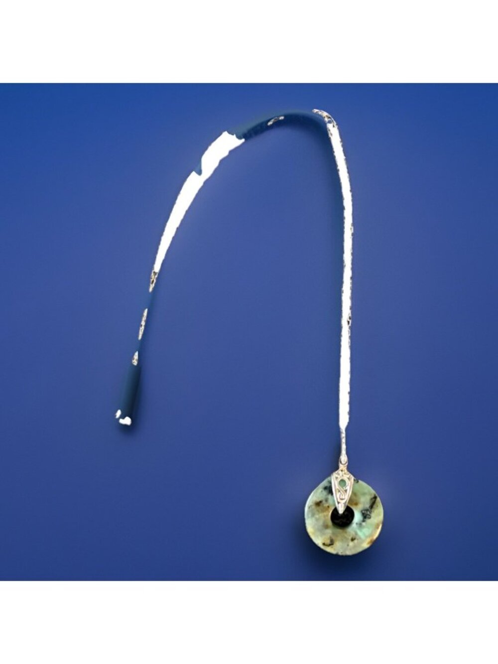 Sterling Silver 925 Green Stone Donut Pendant Necklace Jade Serpentine Style